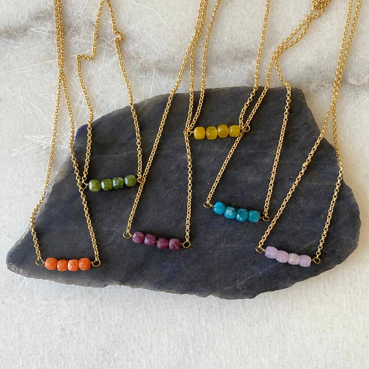 Colorful Stone Cube Matte Gold Chain Necklace for wholesale by Seeds
