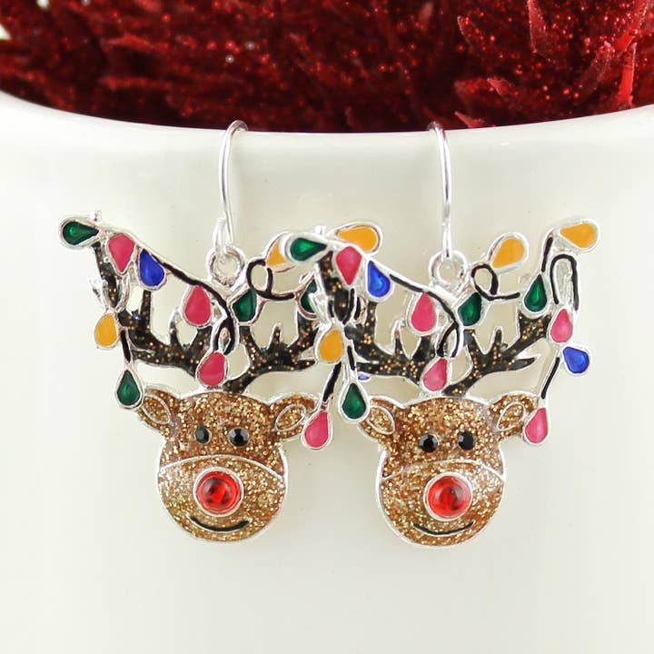 Whimsical Reindeer Christmas Earrings for wholesale by Seasons Jewelry