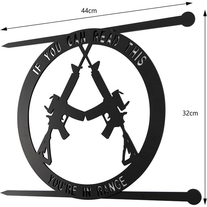 The Wine Savant / Khen Glassware - Wholesale Sign - Metal No Trespassing Sign "You're In Range" Gun Metal Door3