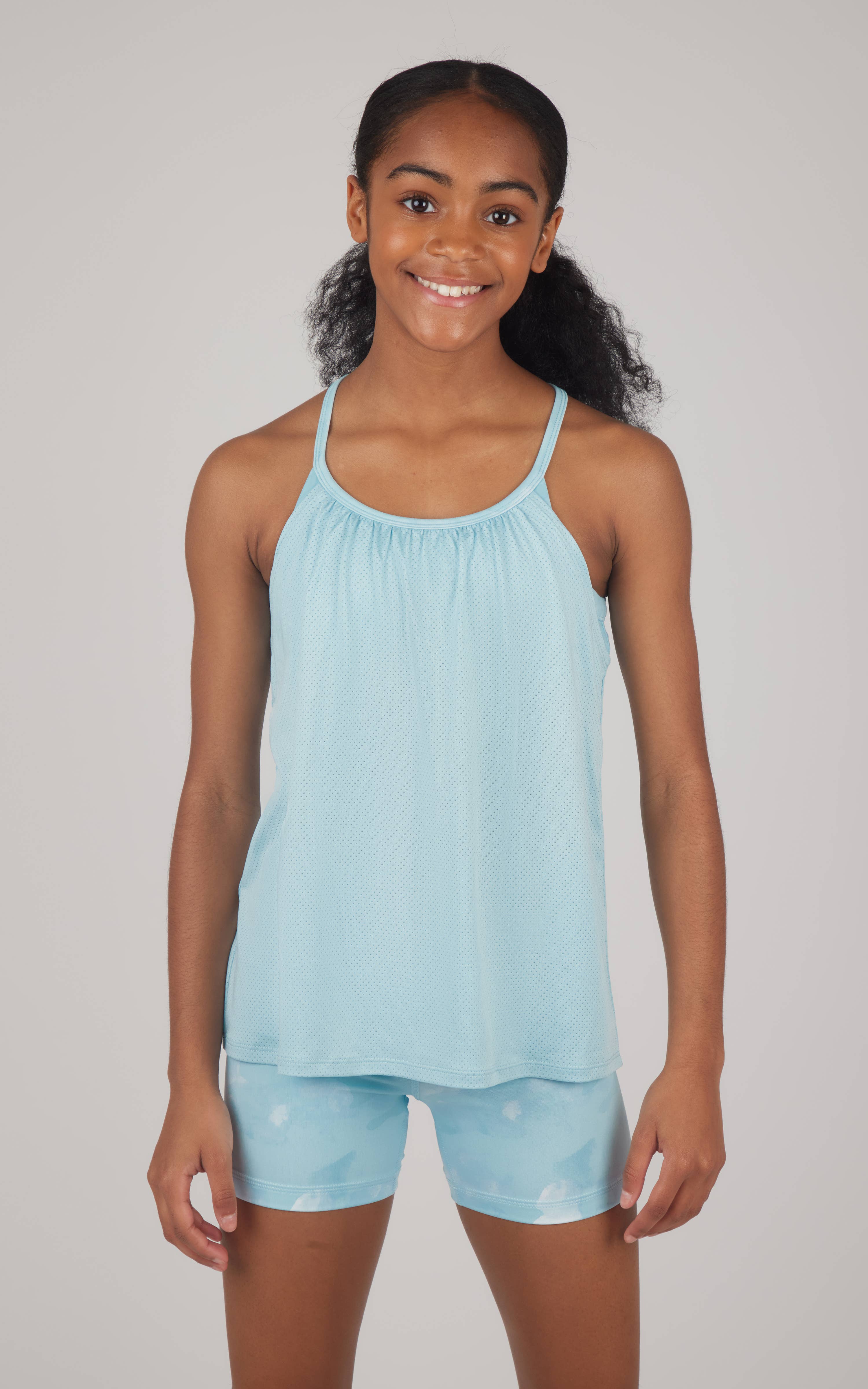 90 Degree by Reflex & Yogalicious - Vendita all'ingrosso Completo top e pantaloncini - Bambini - Canotta in rete per ragazze con reggiseno interno e pantaloncini da bici abbinati0