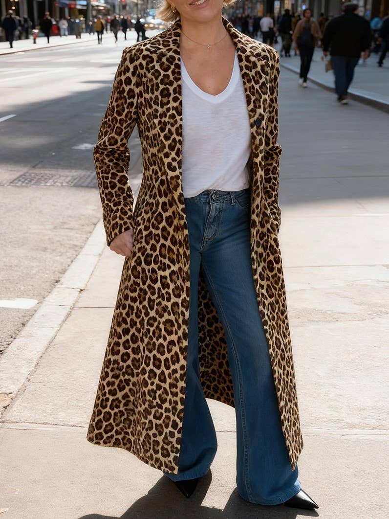 HIDDENBRAND - Wholesale Jacket - Women's - Vintage Leopard Print Collar Blazer Long Cardigan Jacket0