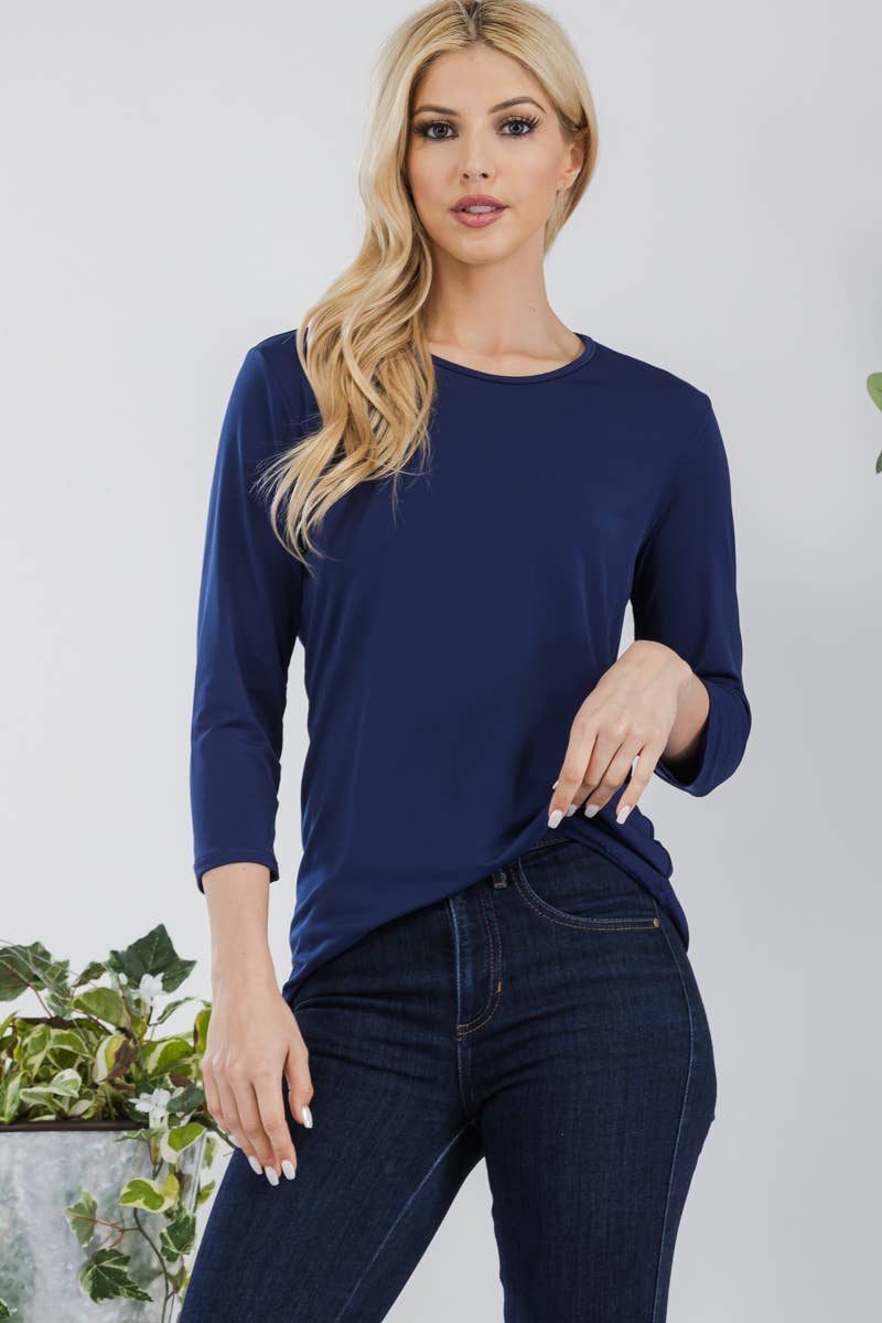 Celeste Clothing - Wholesale T-Shirt - Women's - CLASSIC 3/4 SLEEVE CREW NECK TOP -CT1321424