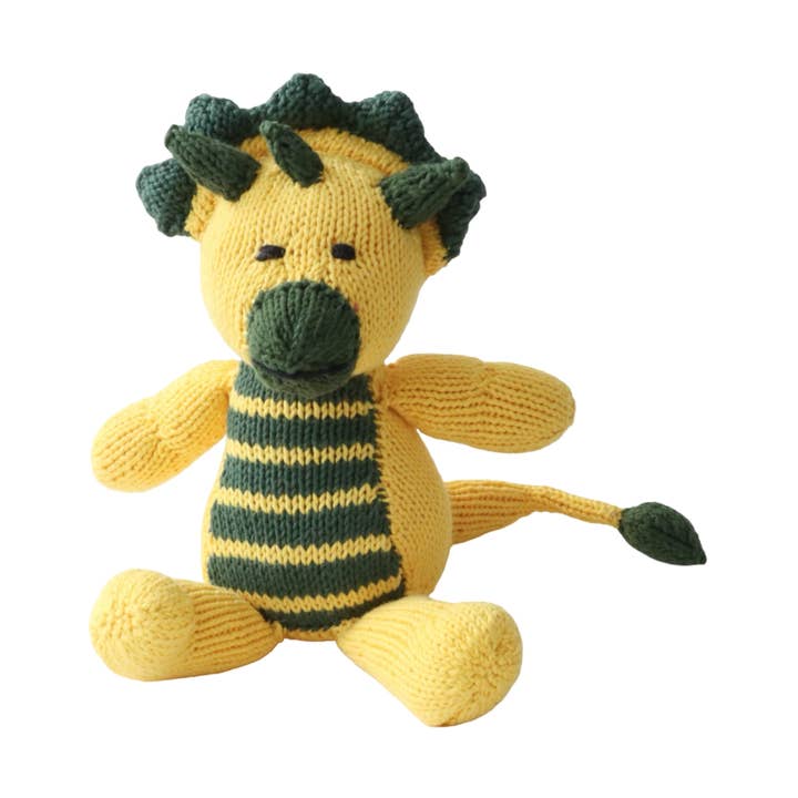 Hand Knit Organic Cotton Triceratops for wholesale by The Jacaranda Collective