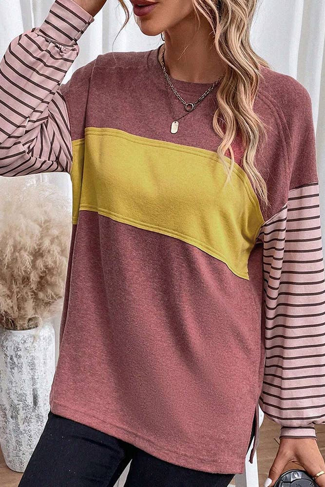 UNISHE - Wholesale Tunic - Women's - Color Block Stripe Long Sleeves Top AXR0648