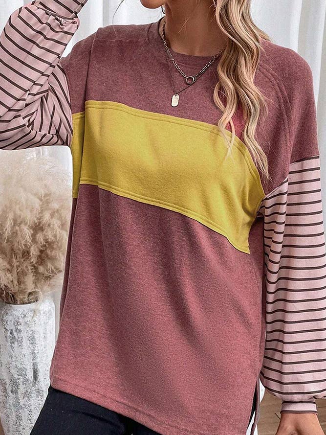 UNISHE - Wholesale Tunic - Women's - Color Block Stripe Long Sleeves Top AXR0648