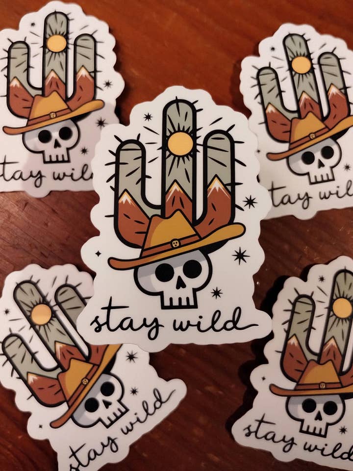 Stay Wild Cactus Desert Scene Outdoor Boho Sticker for wholesale by The Crafty Bookworm3
