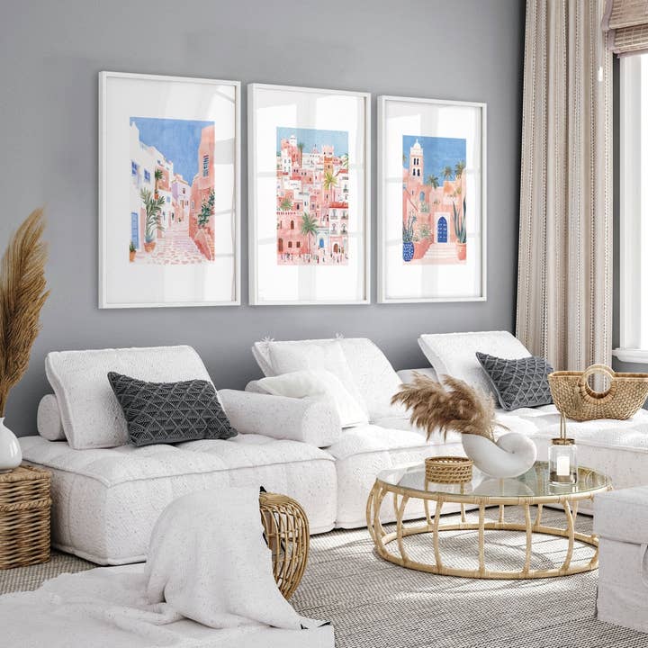 Decorazioni per la Casa Soggiorno Quadri | Set di 3 Stampe d'Arte da Parete a Tema Spiaggia per la vendita all'ingrosso da parte di About Wall Art