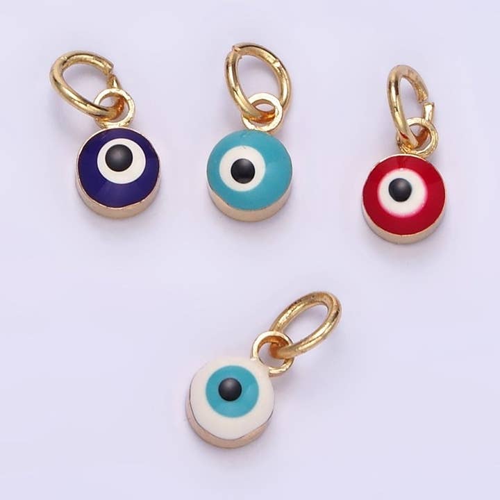 14K Gold Filled Red, Blue, White, Purple Evil Eye Enamel Round Add-On Charm | N1151 - N1154 for wholesale by Aim Eternal