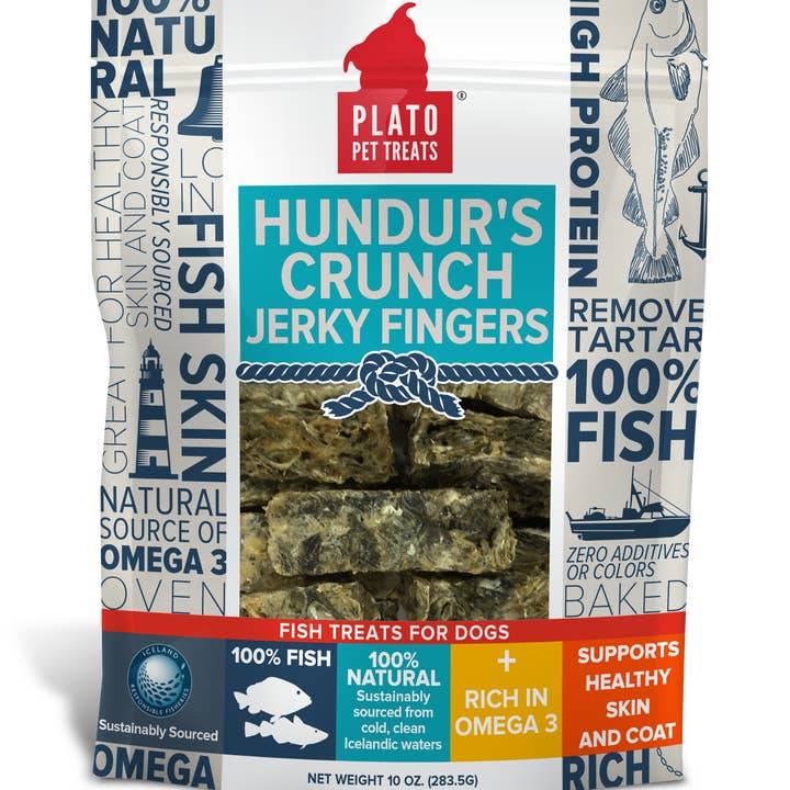 Plato Hundur's Crunch Jerky Fingers 10oz for wholesale by Pet Palette Distribution