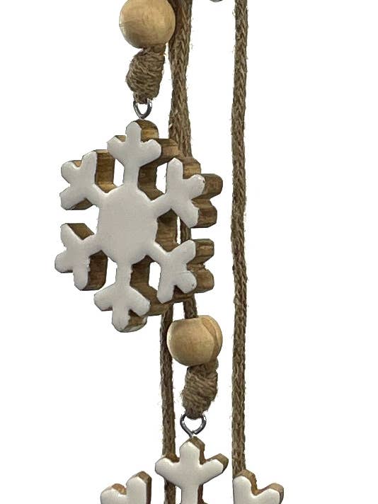 Christmas Mango Wood String of Ornaments - Snowflakes White for wholesale by Jafsons International