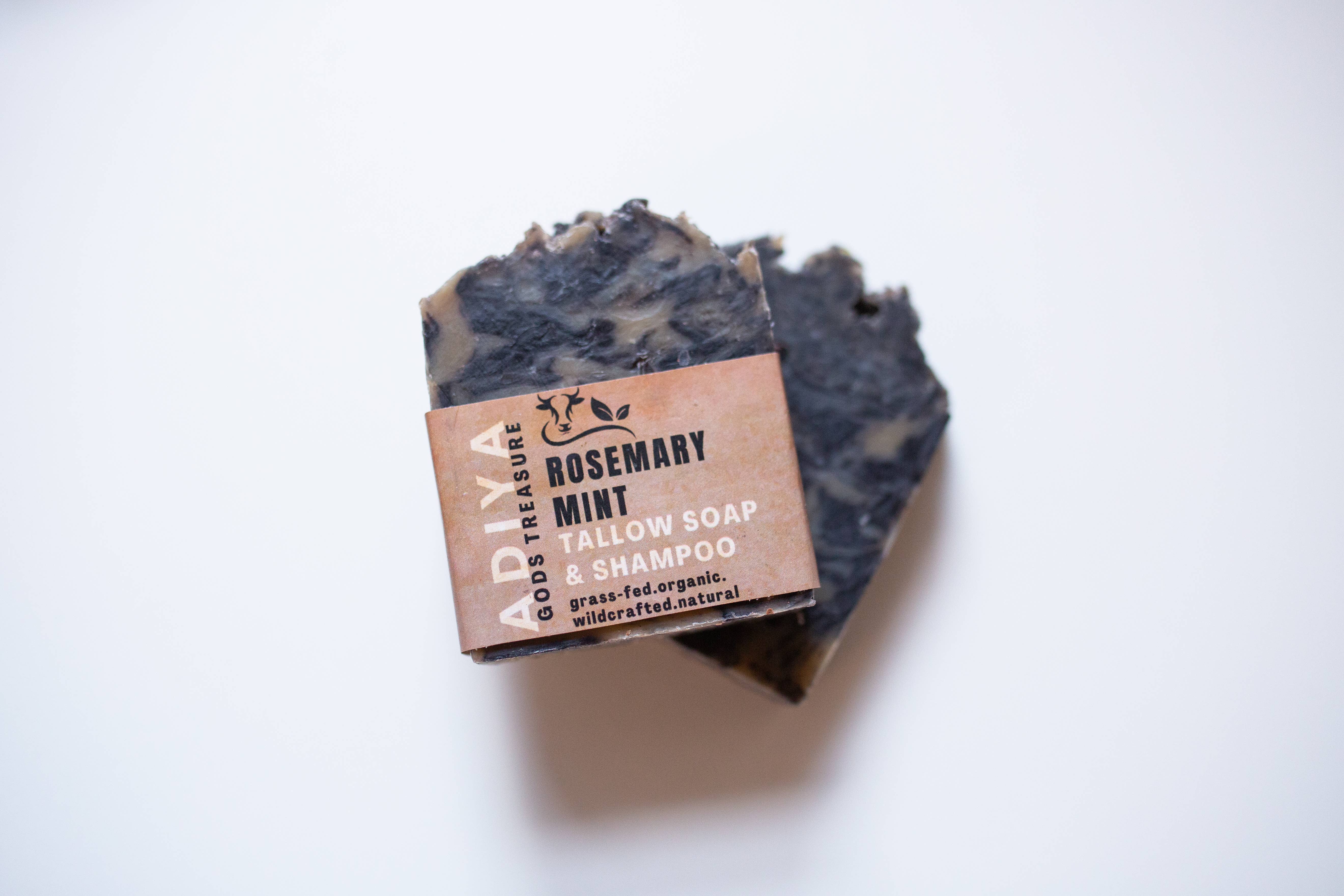 Adiya God's Treasure Beef Tallow & Teas - Wholesale Bar Soap - Rosemary Mint Shampoo and Body Bar