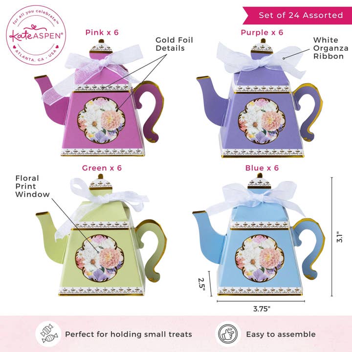 Kate Aspen - Wholesale Party Favor Bag/Box - Tea Time Party Favor Box - Assorted (Set of 24)