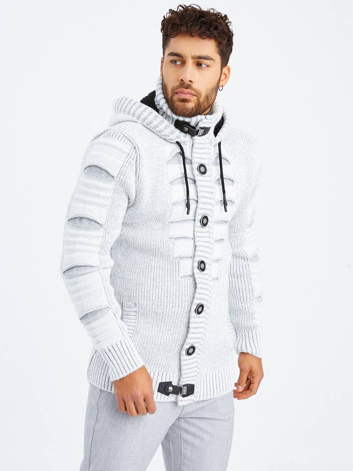 Men's Knit Cardigan Hood LN-5605 for wholesale by Leif Nelson GmbH