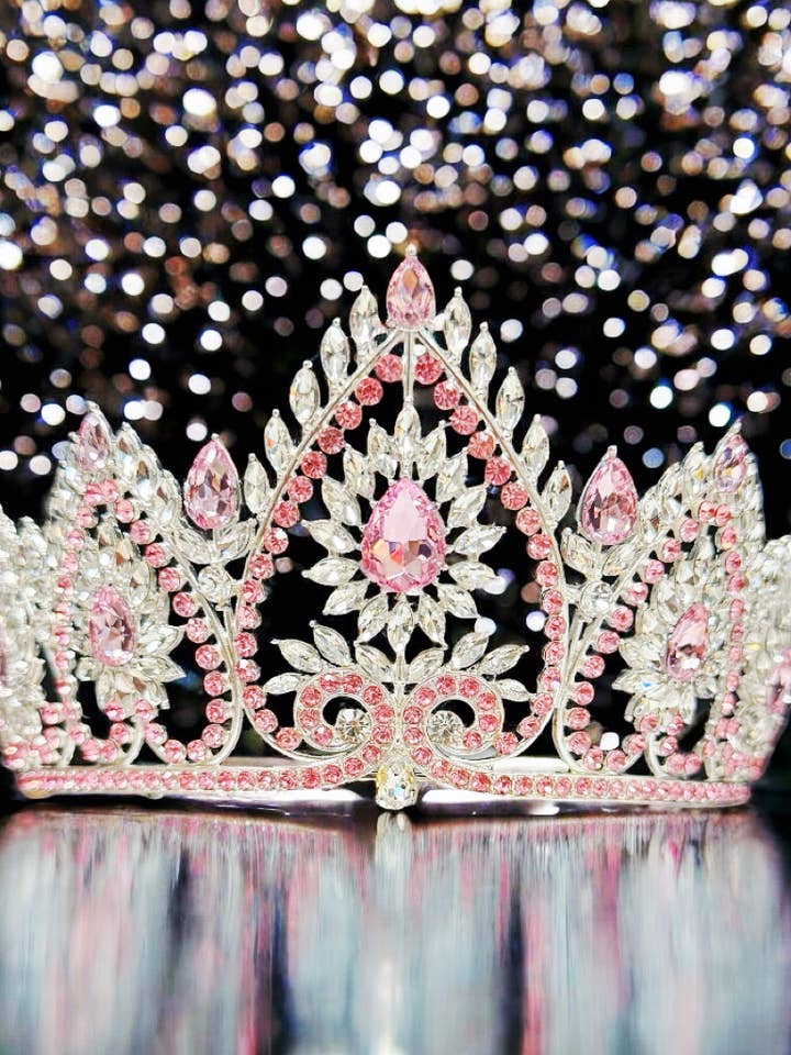 Flower crystal crown, Silver Bridal Crown, Pink stone Tiara for wholesale by Happy Dream Gifts