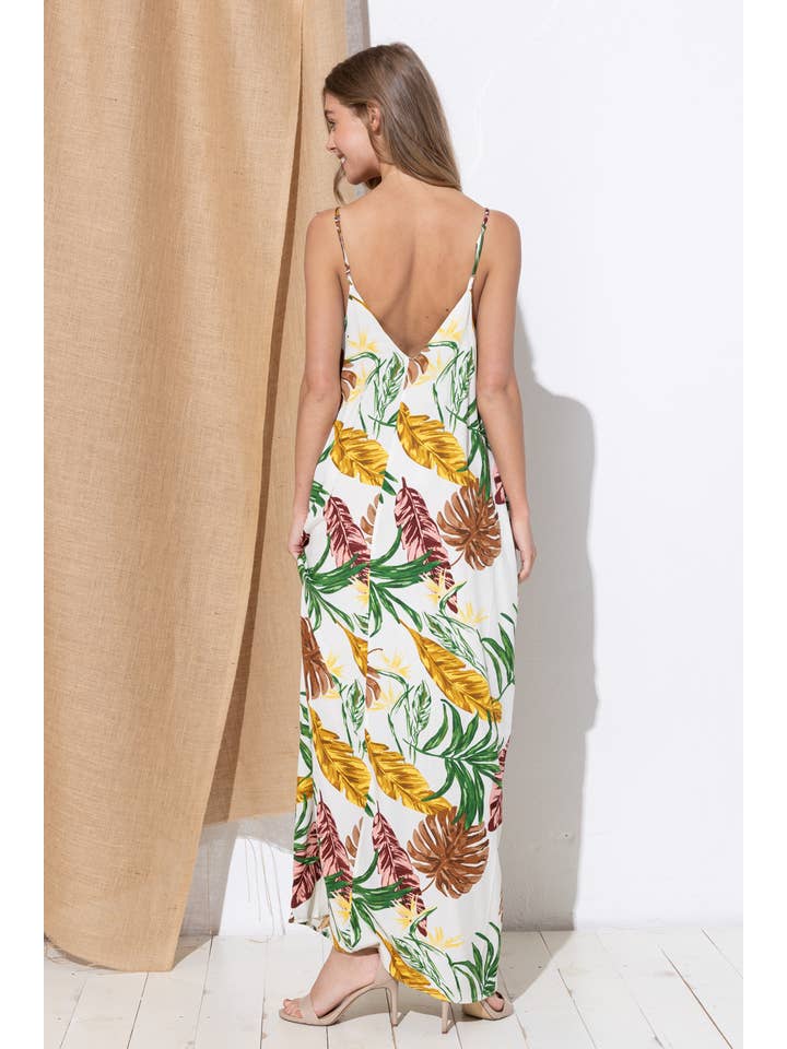 Bloidy - Wholesale Dress - Women's - Palm Leaf Tropical Floral Print Maxi Dress - C967625