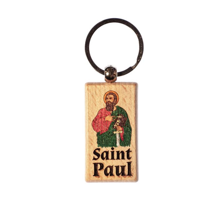 Saint Paul, Hand-Colored, Solid Wood Keychain, Engraved in the USA for wholesale by SercelPress