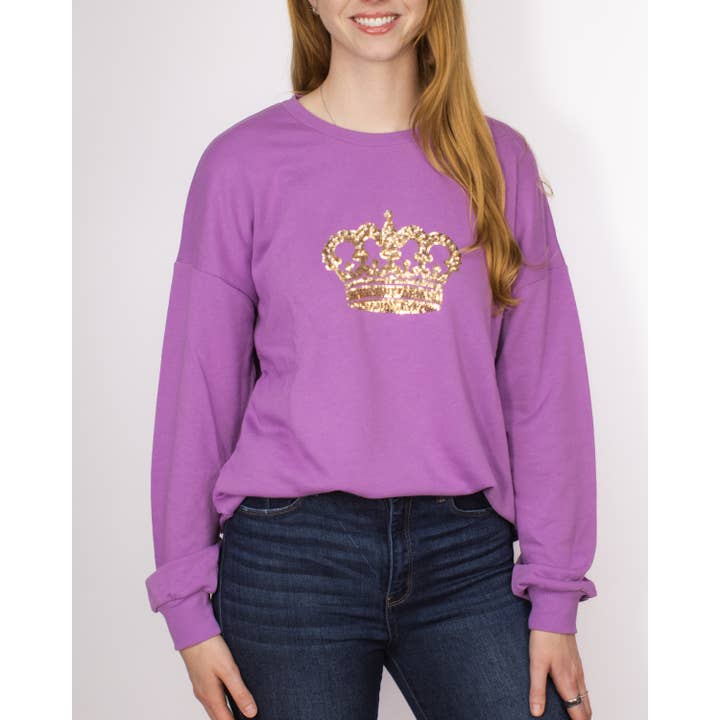 Royal Crown Pailletten-Sweatshirt Helllila/Gold -Sort. für den Großhandel von The Royal Standard