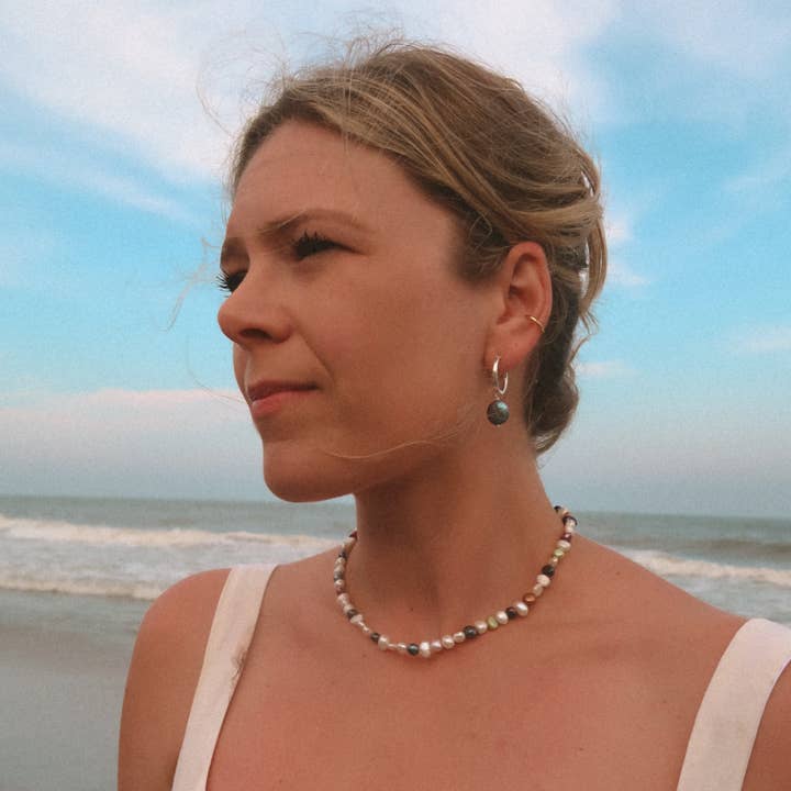 Essenshell - Wholesale Huggie Earrings - Neena Black Pearl Hoops (Copy)1