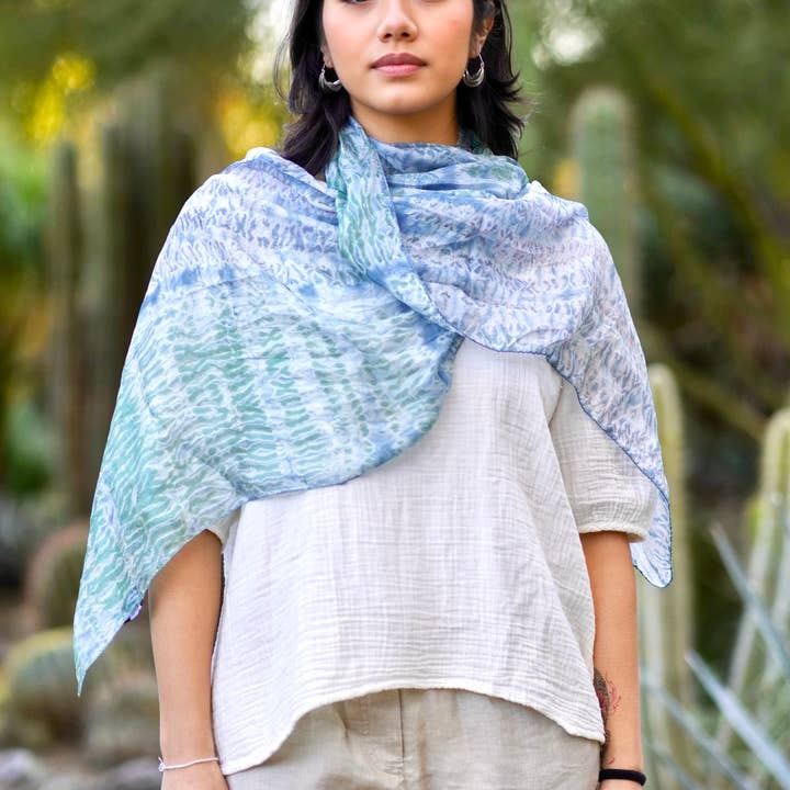Yuna Shibori Silk Scarf Grey for wholesale on Faire3