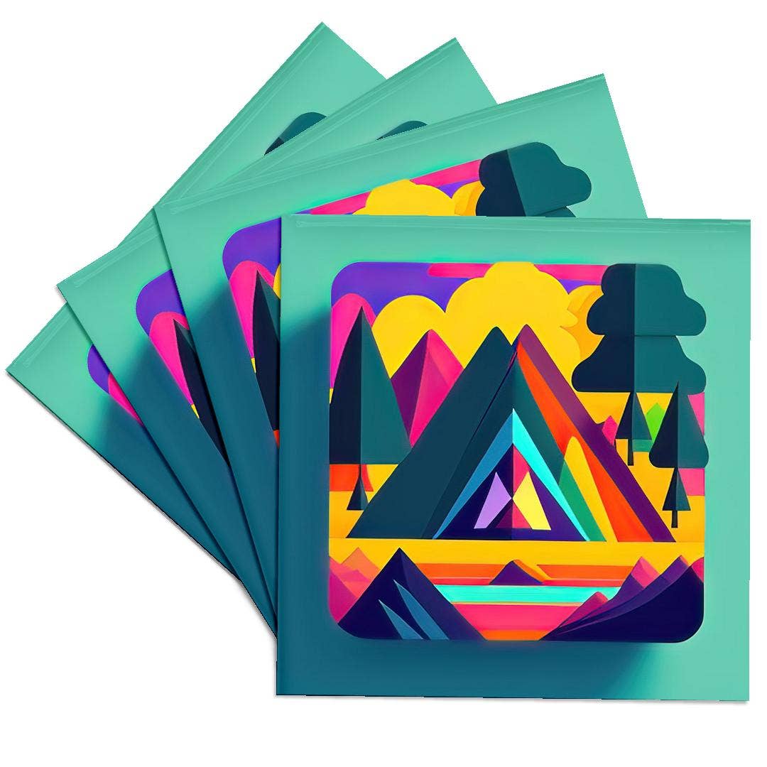 3dRose - Vente Sous-verre - 3dRose, Image décorative abstraite colorée de montagnes. Cadeau pour campeur heureux, Sous-verre0