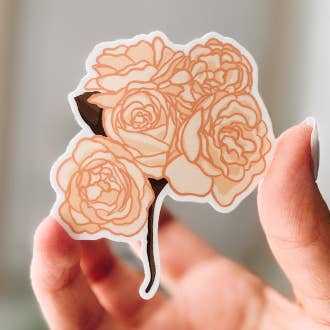 MATTE Pink Roses Sticker 3 x 2.5 in for wholesale by Jackie Design Co.