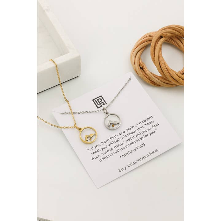 Life Prints Products - Wholesale Pendant/Charm Necklace - Mountain mustard seed necklace for women, waterproof