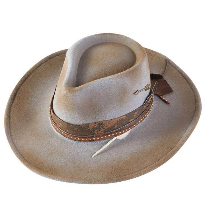 Hana - Wholesale Cowboy Hat - Women's - Distressed Fabric Band Rustic Cowgirl Fedora Hat2