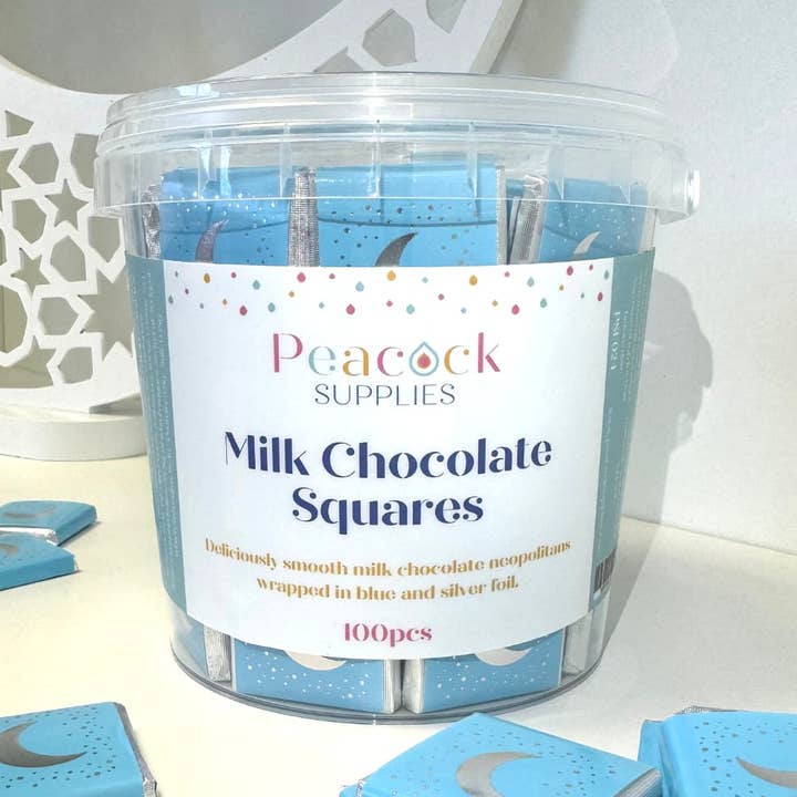 Tubo de Cuadrados de Chocolate con Leche (100 unidades) - Azul para venta al por mayor de Peacock Supplies