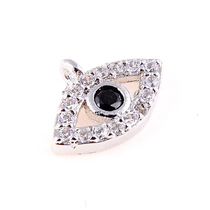 Beads Creation - Wholesale Individual Charm/Pendant - Black CZ & Sapphire CZ Micro Pave Evil Eye Charm Pendant