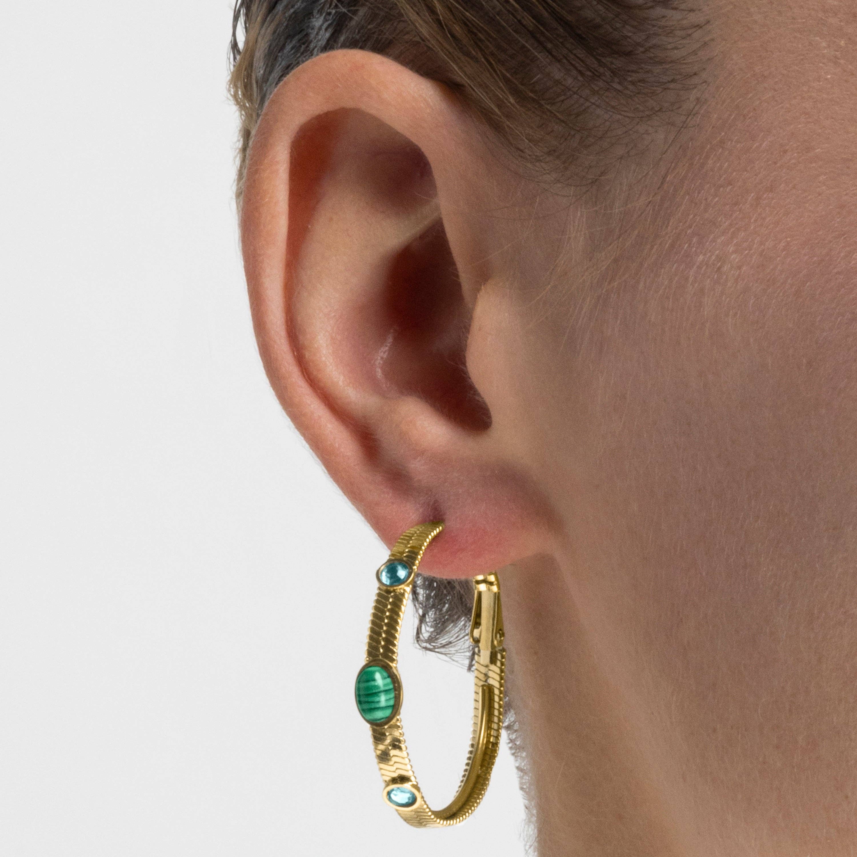 Luxenter - Wholesale Hoop Earrings - Pendientes Luxenter con Malaquita acabado oro 18k - Reus3