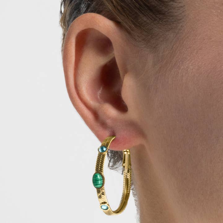 Luxenter - Wholesale Hoop Earrings - Pendientes Luxenter con Malaquita acabado oro 18k - Reus3