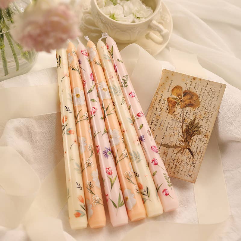 Candles Meta – wholesale Tapered candle/candlestick – 25cm Floral Printed Long Stem Holiday Smokeless Candle11