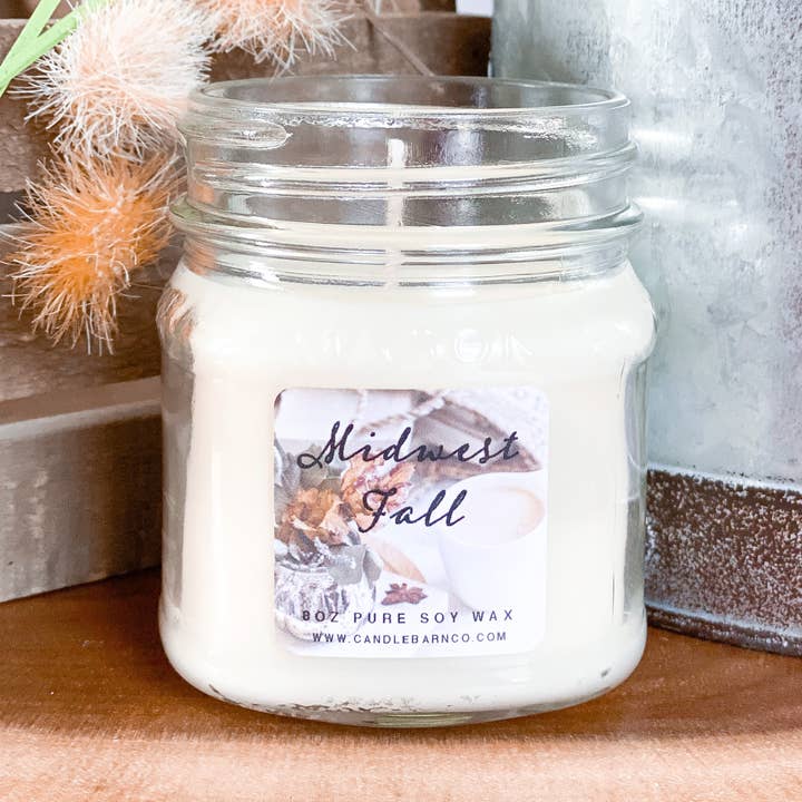 Midwest Fall 8oz Mason Jar Soy Candles (FALL) for wholesale by Timber Oak Candles