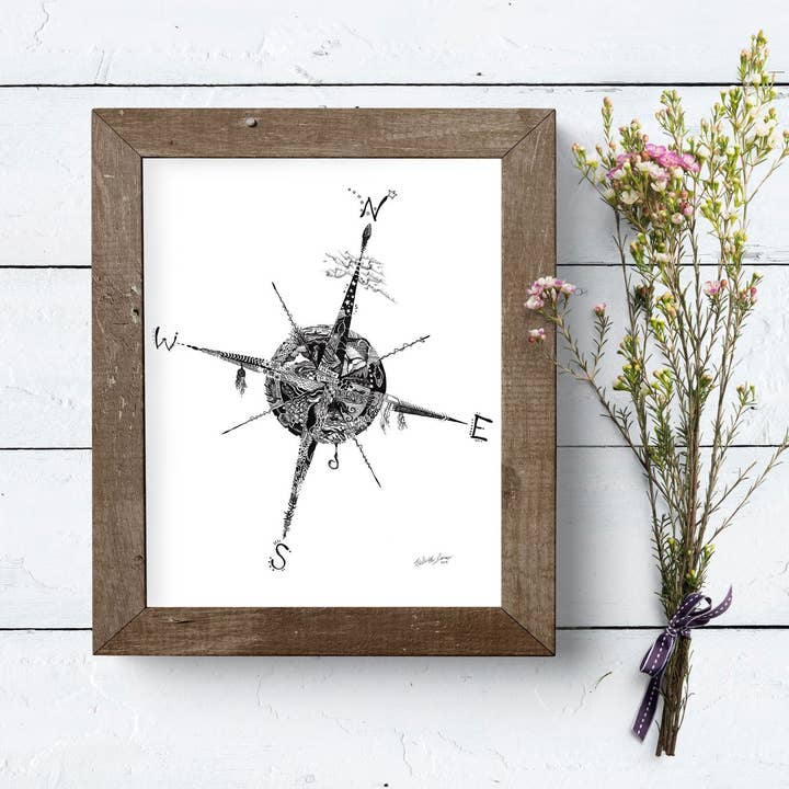 Doodle Kompasroos - Fijnkunst Print voor wholesale door FJ Creations