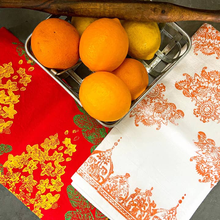 Averfelt - Wholesale Tea Towel - Thai Blossom Handmade Block Print Flour Sack Dish Towel Set