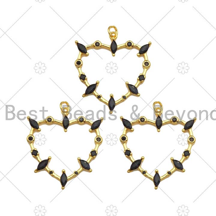 Gold Filled Heart Frame Shape Pendant, Black Micro Pace CZ 18K Gold Filled Charm, Necklace Bracelet Charm Pendant,28x30mm,Sku#Z1356 for wholesale by BestBeads&Beyond