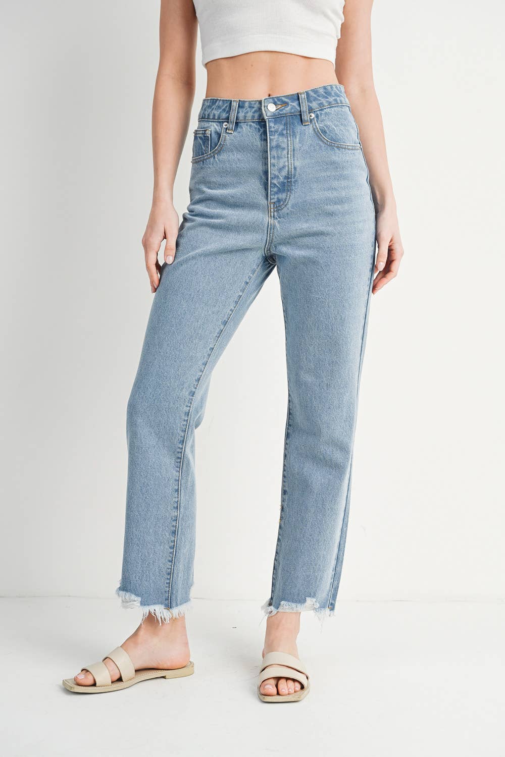 Bluivy - Wholesale Jeans - Women's - HIGH RISE STRAIGHT LEG DISTRESSED RAW HEM JEANS3