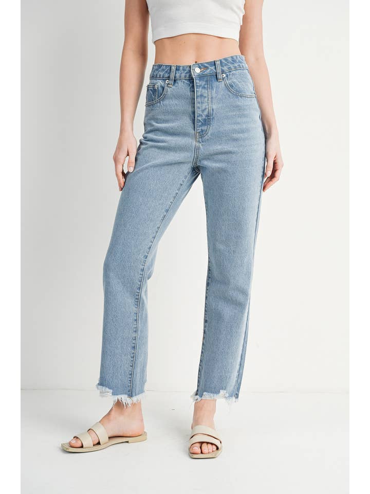 Bluivy - Wholesale Jeans - Women's - HIGH RISE STRAIGHT LEG DISTRESSED RAW HEM JEANS3