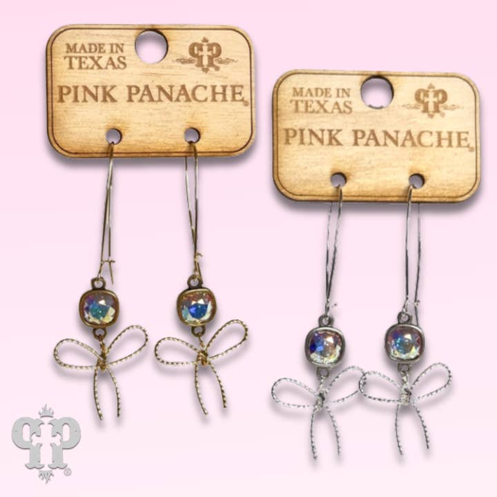 Oorbellen met strik en textuur, Oostenrijks kristal voor wholesale door Pink Panache Brands