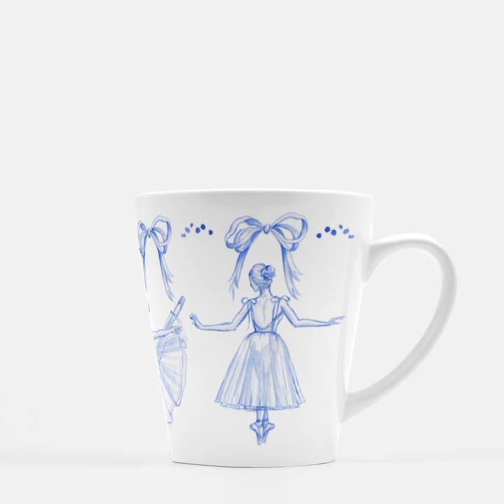Simply Jessica Marie - Wholesale Coffee Mug - Blue and White Ballerinas Watercolor Latte Mug1