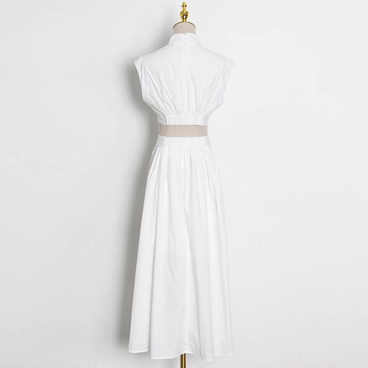 Sanyao Fashion - Wholesale Dress - Women's - SY167 Chic Stand-Up Collar Sleeveless Waist Dress