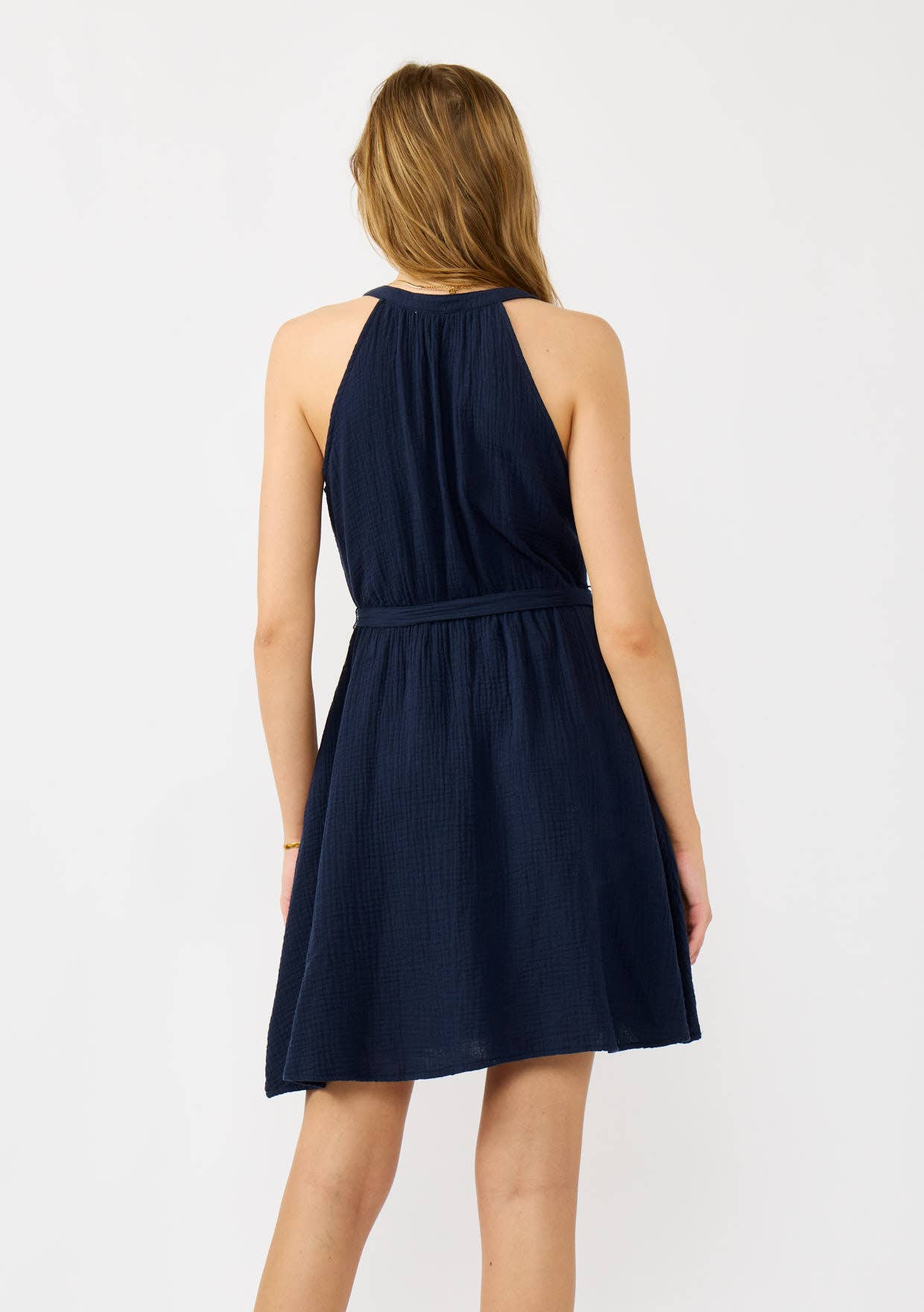 Midnight Sleeveless Button-Front Mini Dress with Waist Tie for wholesale on Faire2