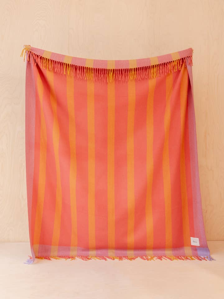 Manta de Lã Reciclada em Risca com Moldura Laranja por atacado de TBCo