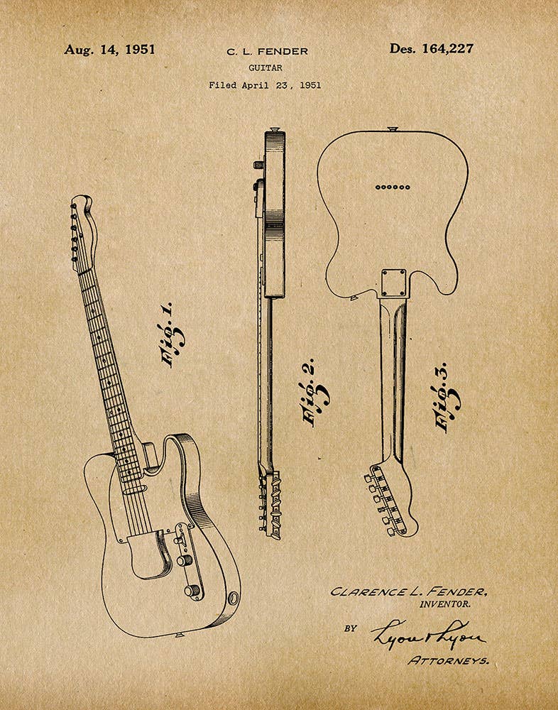 Fresh Prints of CT - Wholesale Art Print - Fender Guitar 1951 Patent Art Print - Music5