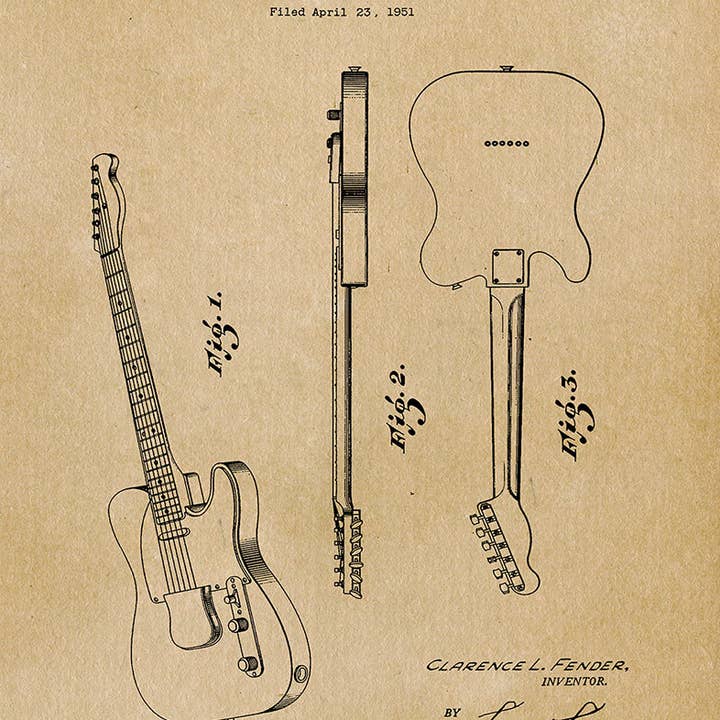 Fresh Prints of CT - Wholesale Art Print - Fender Guitar 1951 Patent Art Print - Music5