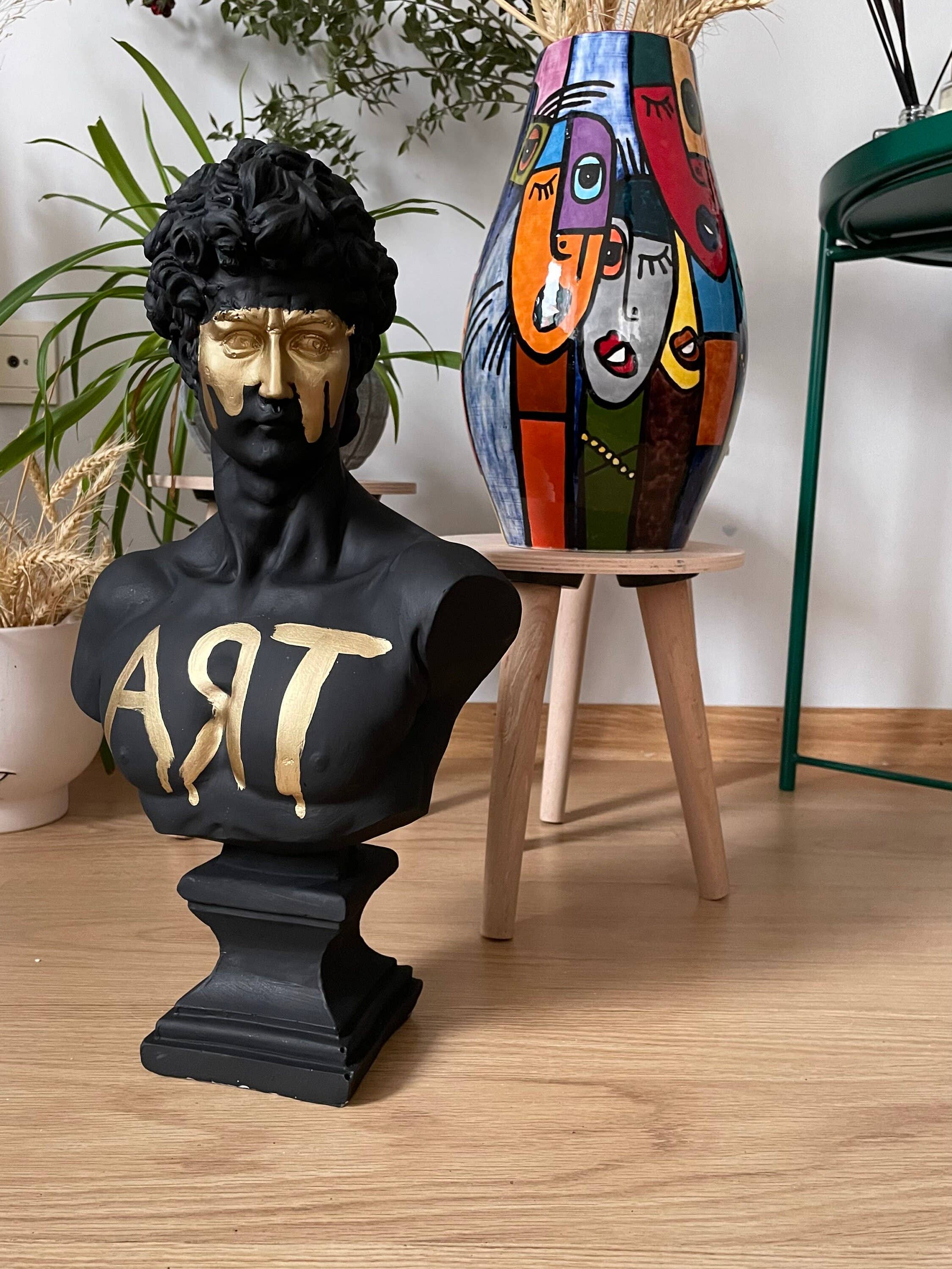 RomaArtSculptures - Vendita all'ingrosso Scultura - Grande scultura statua di busto di David con dettagli dorati6