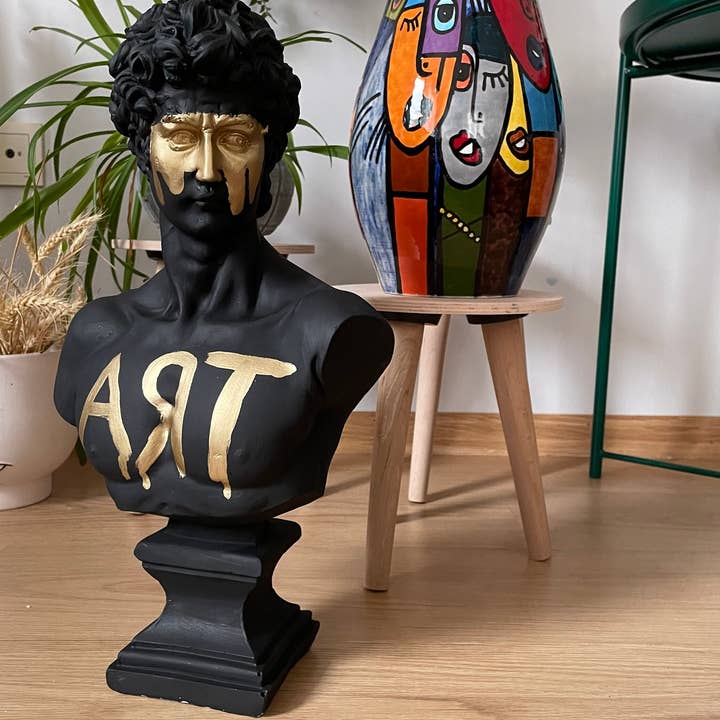 RomaArtSculptures - Vendita all'ingrosso Scultura - Grande scultura statua di busto di David con dettagli dorati6