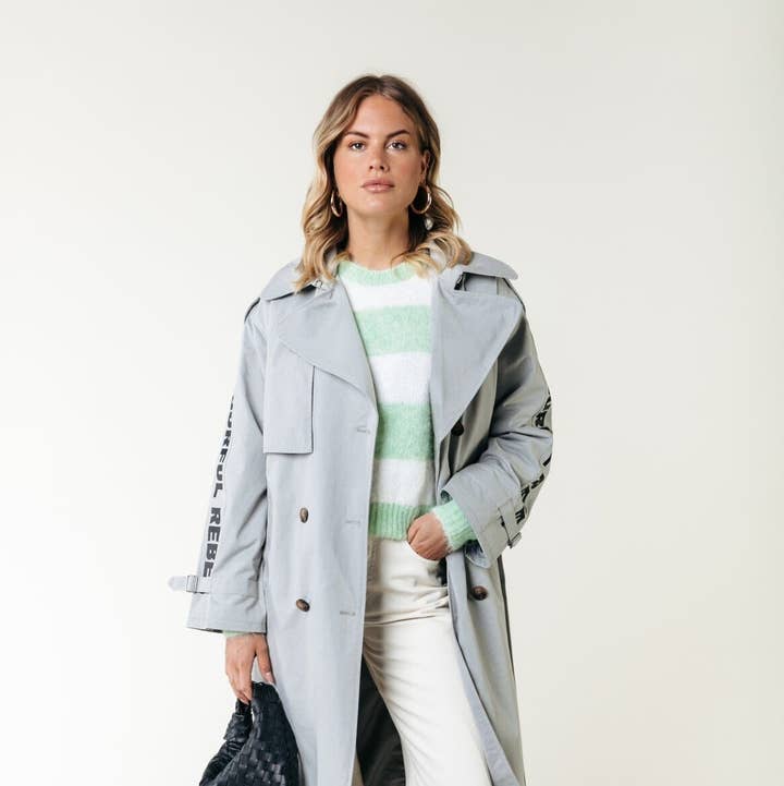 Kaia Branded Trenchcoat | Grey for wholesale by Colourful Rebel