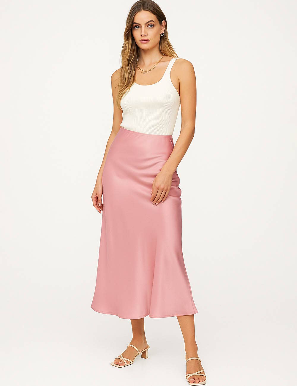 Sweetkama – wholesale Skirt – Women’s – Ladies Solid Color Satin Midi Skirt 551514