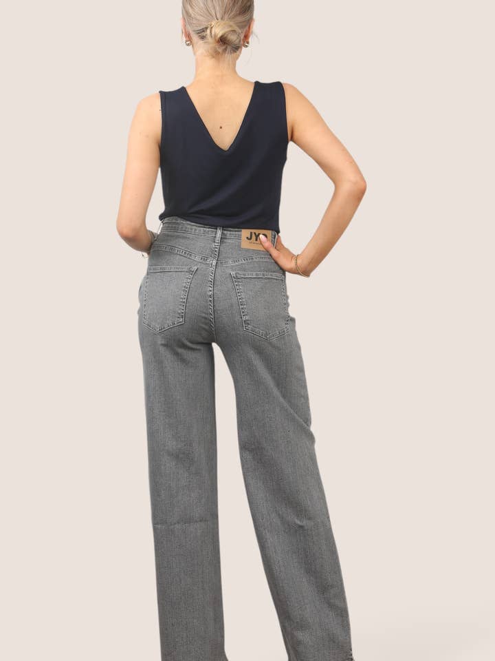 J5FASHION - Vendita all'ingrosso Jeans - Donna - JEANS A GAMBA LARGA A VITA ALTA IN DENIM6